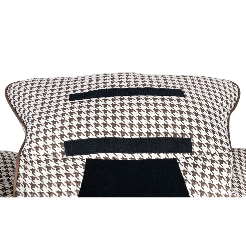 Fotel bujany OTILIA brązowa pepitka -  drewniane płozy, ekoskóra