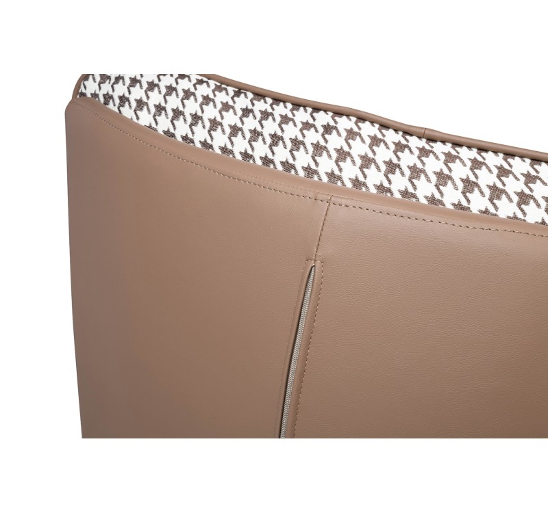 Fotel bujany OTILIA brązowa pepitka -  drewniane płozy, ekoskóra