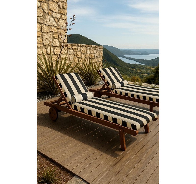 Zestaw ogrodowy AZURE leżak z materacem  i poduszką biało-czarny