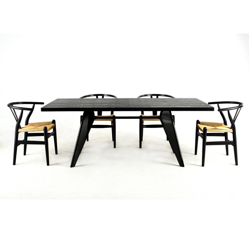 Krzesło WISHBONE czarne - drewno bukowe, naturalne włókno