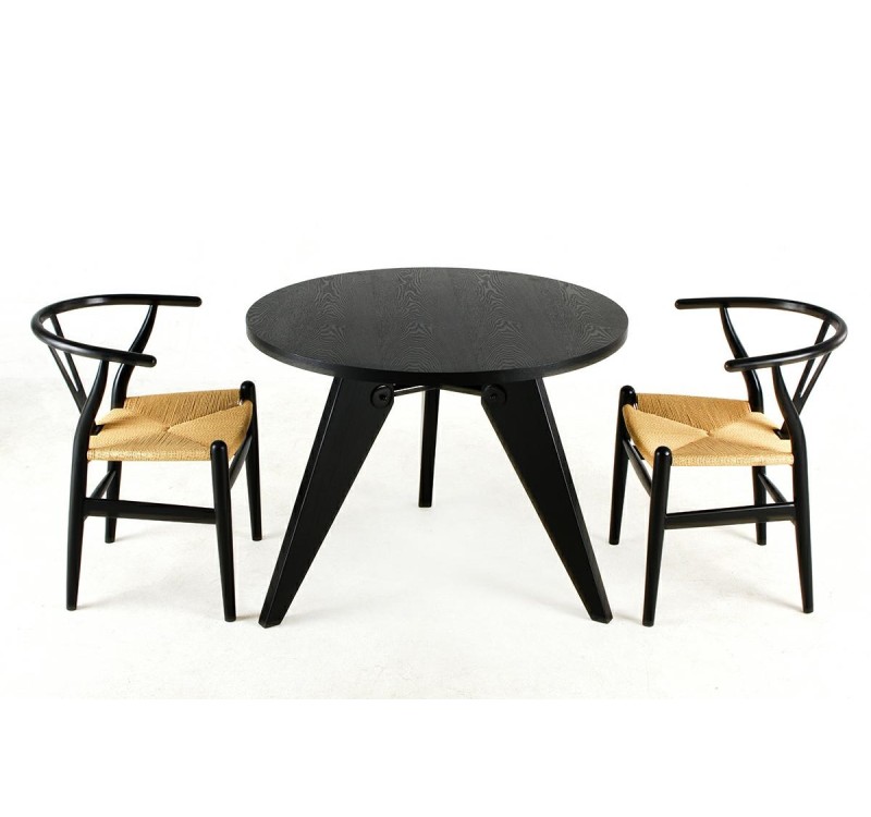 Krzesło WISHBONE czarne - drewno bukowe, naturalne włókno