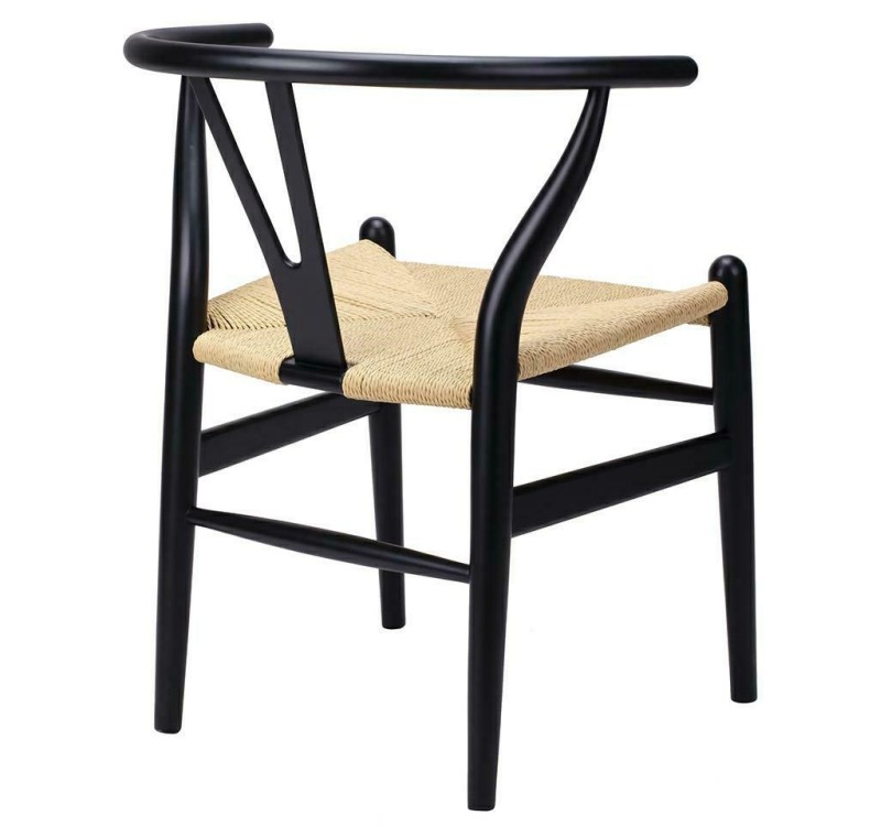 Krzesło WISHBONE czarne - drewno bukowe, naturalne włókno