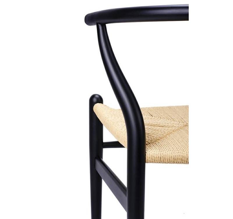 Krzesło WISHBONE czarne - drewno bukowe, naturalne włókno