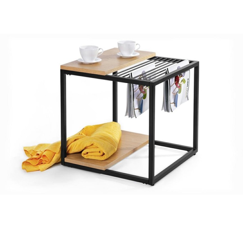 Stolik GALLER dąb - gazetnik, MDF, metal