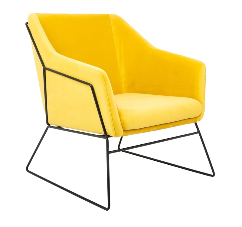 Fotel EMMA VELVET żółty welur - podstawa metal czarna