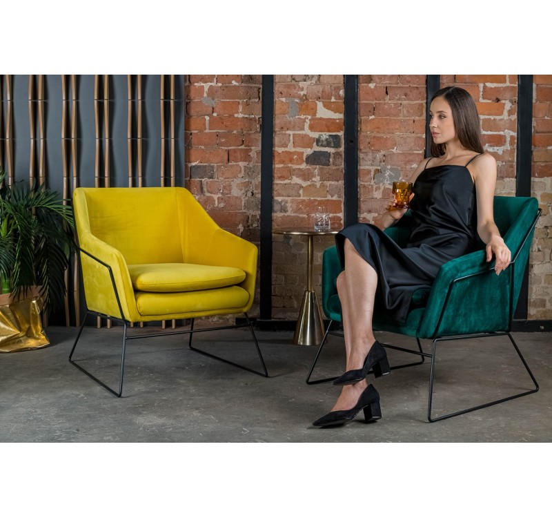Fotel EMMA VELVET żółty welur - podstawa metal czarna