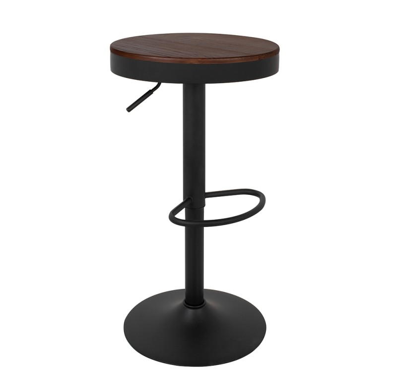 Krzesło barowe VOLT regulowane czarne / ciemny wiąz