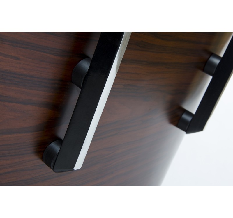 Fotel LOUNGE czarny / orzech z podnóżkiem