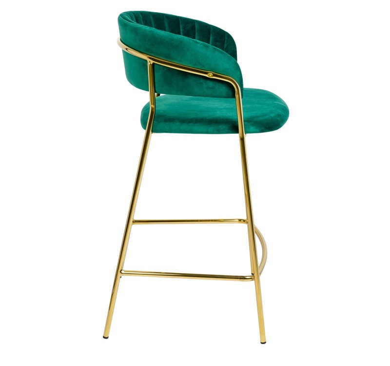 Krzesło barowe MARGO 65 ciemny zielony - welur, podstawa złota