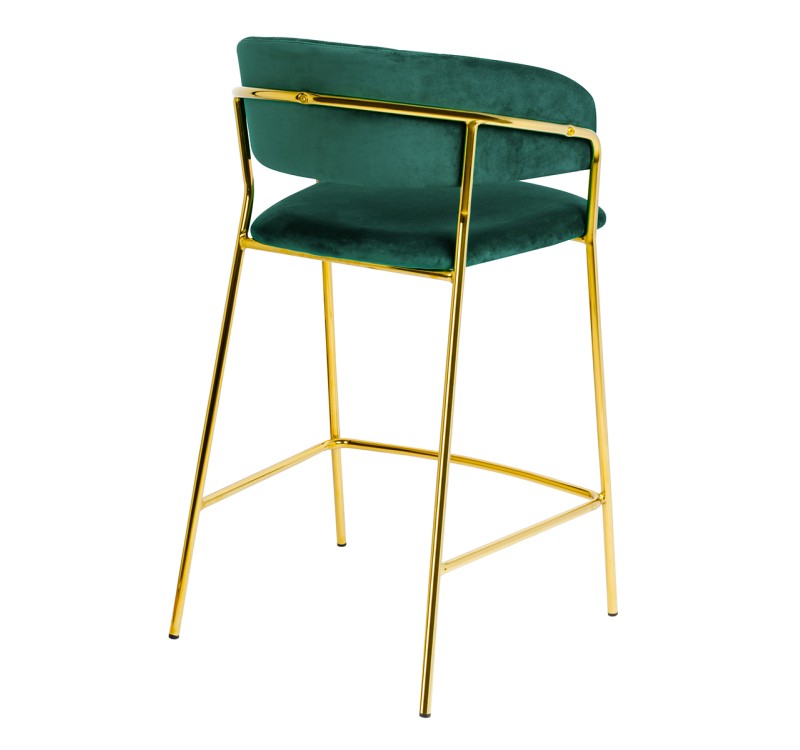 Krzesło barowe MARGO 65 ciemny zielony - welur, podstawa złota
