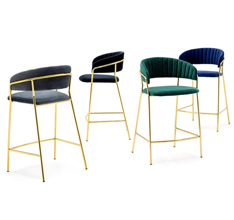 Krzesło barowe MARGO 65 ciemny zielony - welur, podstawa złota