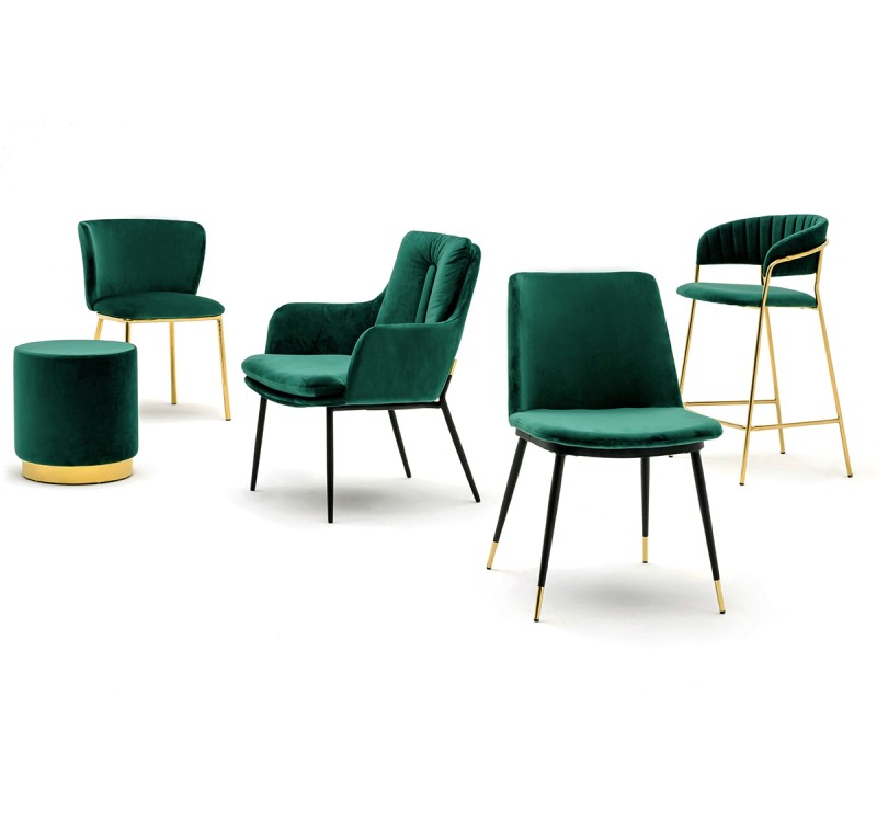 Krzesło barowe MARGO 65 ciemny zielony - welur, podstawa złota