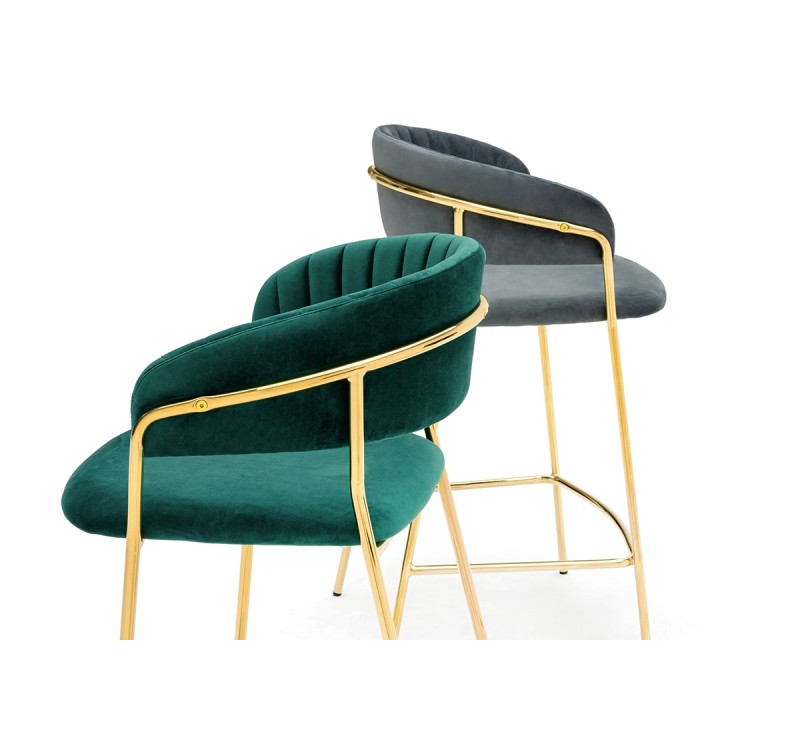 Krzesło barowe MARGO 65 ciemny zielony - welur, podstawa złota