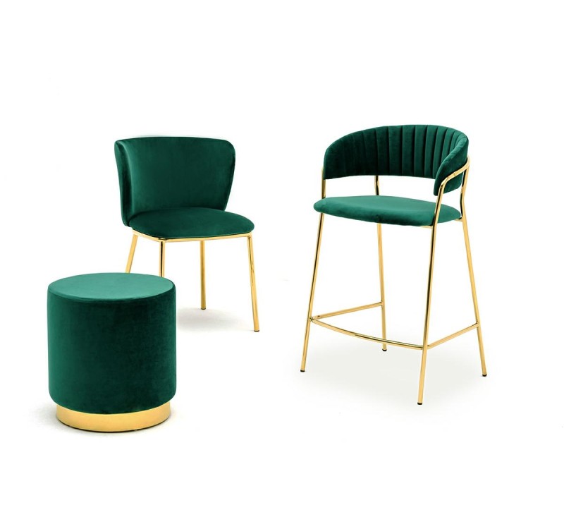 Krzesło barowe MARGO 65 ciemny zielony - welur, podstawa złota
