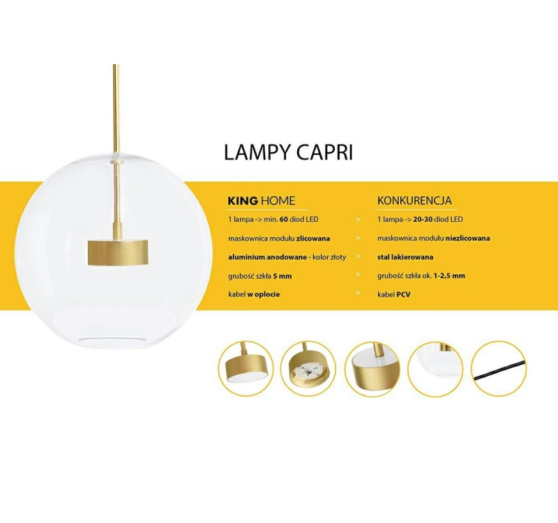 MOOSEE lampa wisząca CAPRI DISC 3 złota   - 180 LED, aluminium, szkło
