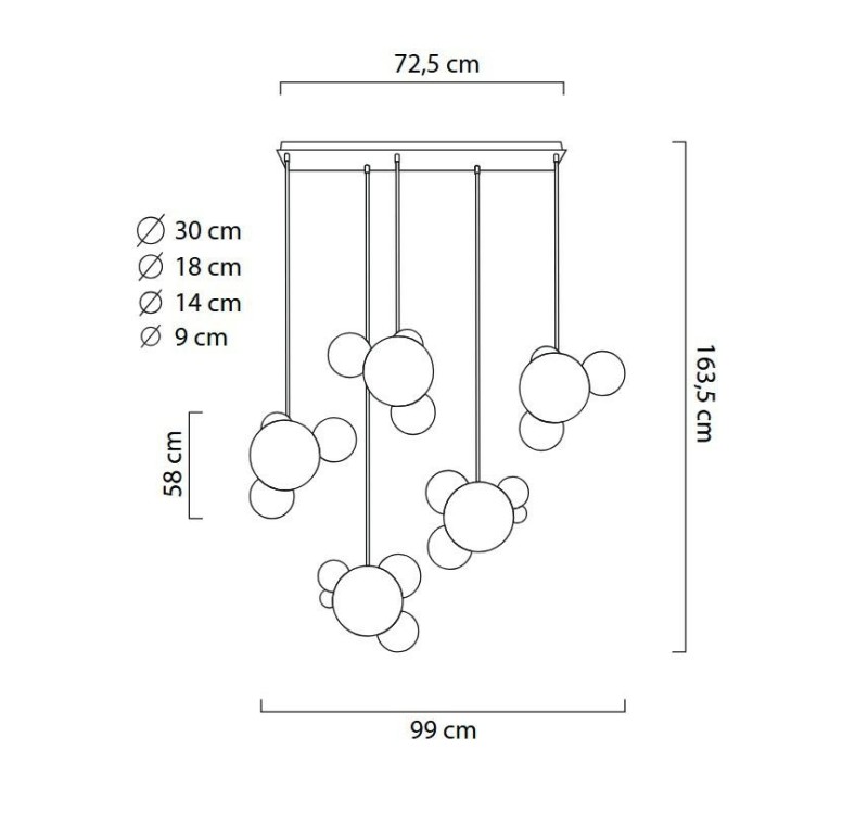 MOOSEE lampa wisząca CAPRI LINE 5 złota   - 300 LED, aluminium, szkło