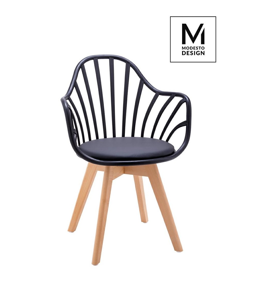 MODESTO krzesło ALBERT ARM czarne - polipropylen, ekoskóra, drewno bukowe