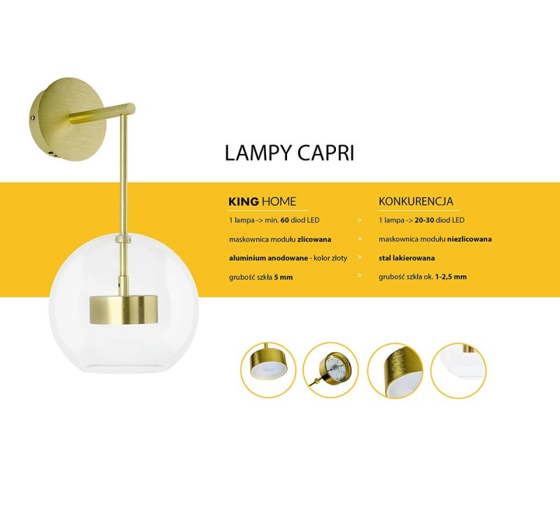 Lampa ścienna CAPRI WALL 6 złota