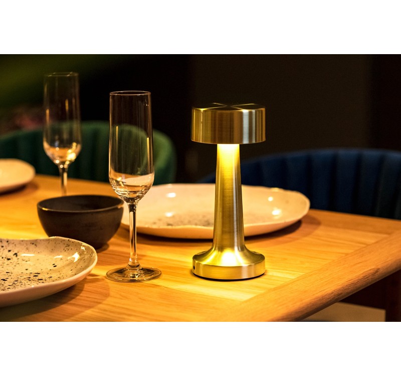 Lampa biurkowa LEE złota - wbudowana bateria, LED