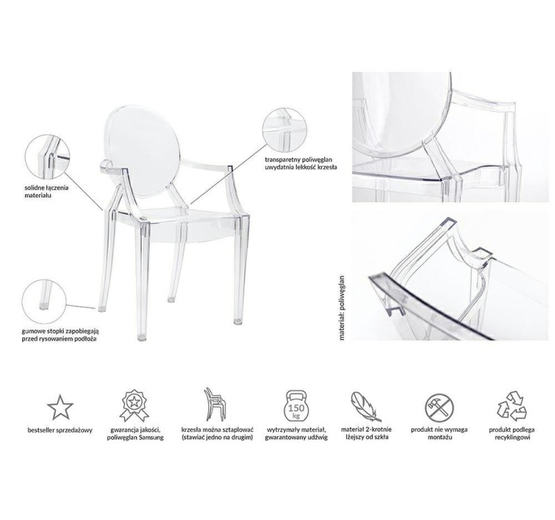 Krzesło LOUIS transparentne - poliwęglan