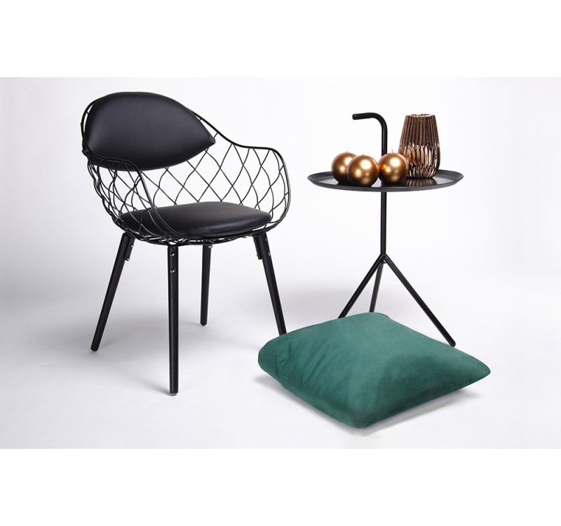 Krzesło DEMON czarne - metal, ekoskóra, podstawa drewniana