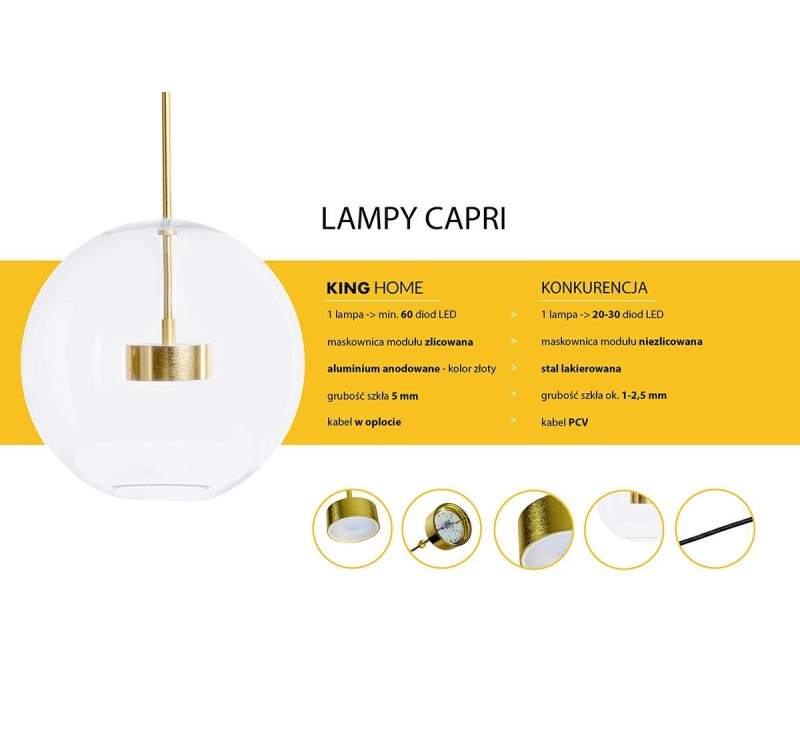 MOOSEE Lampa wisząca CAPRI DISC 5 złota   - 300 LED, aluminium, szkło