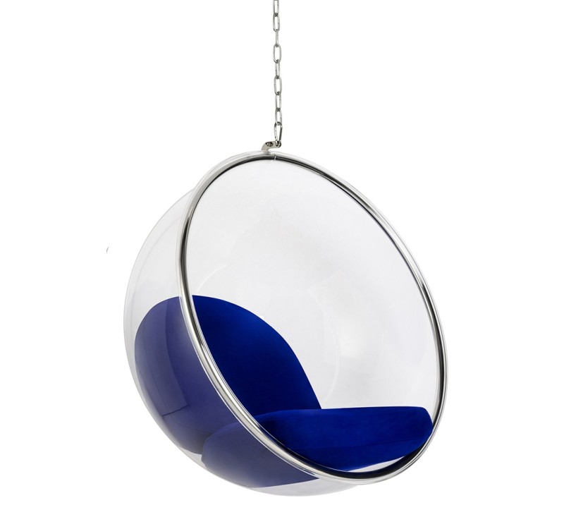 Fotel wiszący BUBBLE poduszka atramentowa - korpus akryl, poduszka wełna