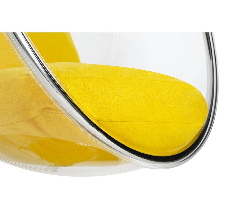 Fotel wiszący BUBBLE poduszka żółta - korpus akryl, poduszka wełna