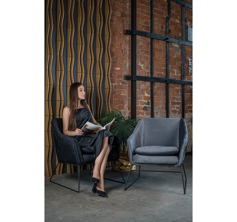 Fotel EMMA VELVET ciemny szary welur - podstawa czarna