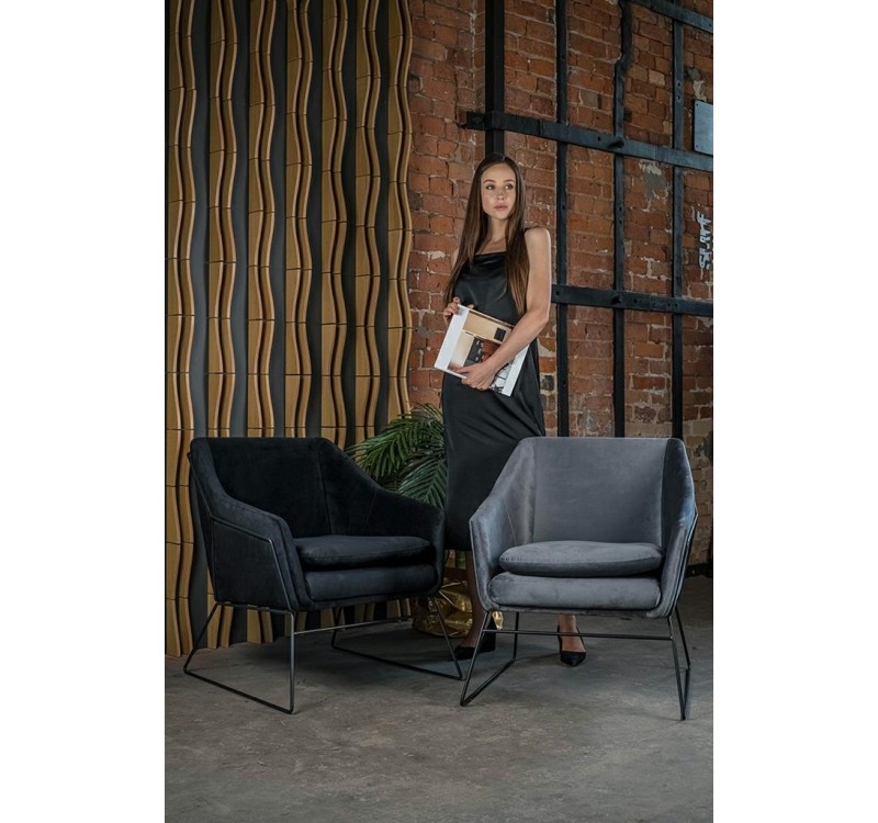 Fotel EMMA VELVET ciemny szary welur - podstawa czarna