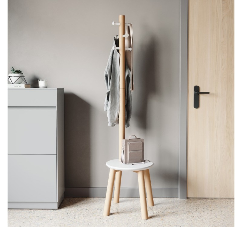 UMBRA stołek i wieszak na ubrania PILLAR biały / naturalny