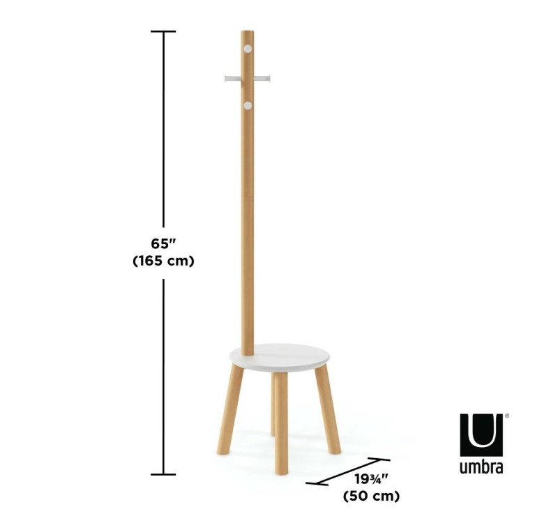 UMBRA stołek i wieszak na ubrania PILLAR biały / naturalny