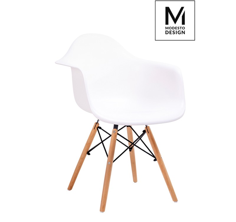 MODESTO fotel DAW DSW biały - polipropylen, nogi bukowe