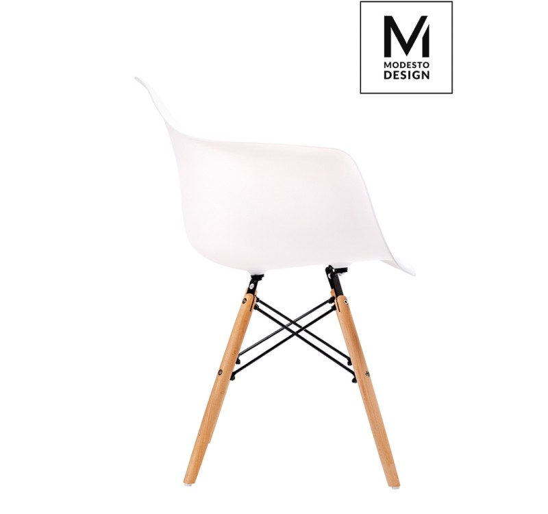 MODESTO fotel DAW DSW biały - polipropylen, nogi bukowe