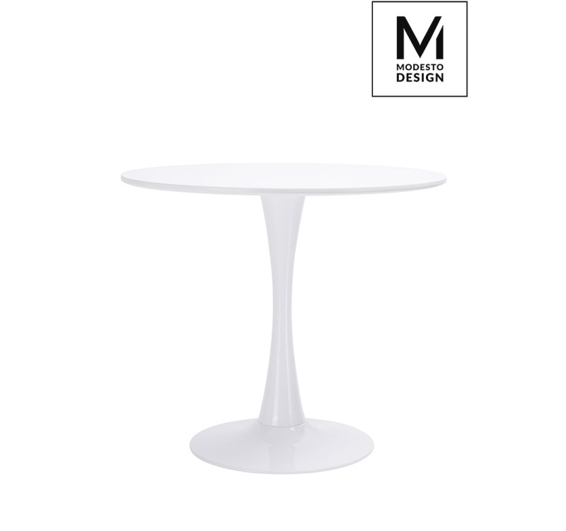 MODESTO stół TULIP FI 90 biały - MDF, podstawa metalowa