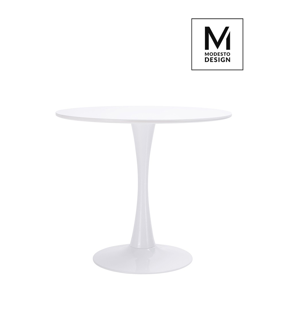 MODESTO stół TULIP FI 90 biały - MDF, podstawa metalowa
