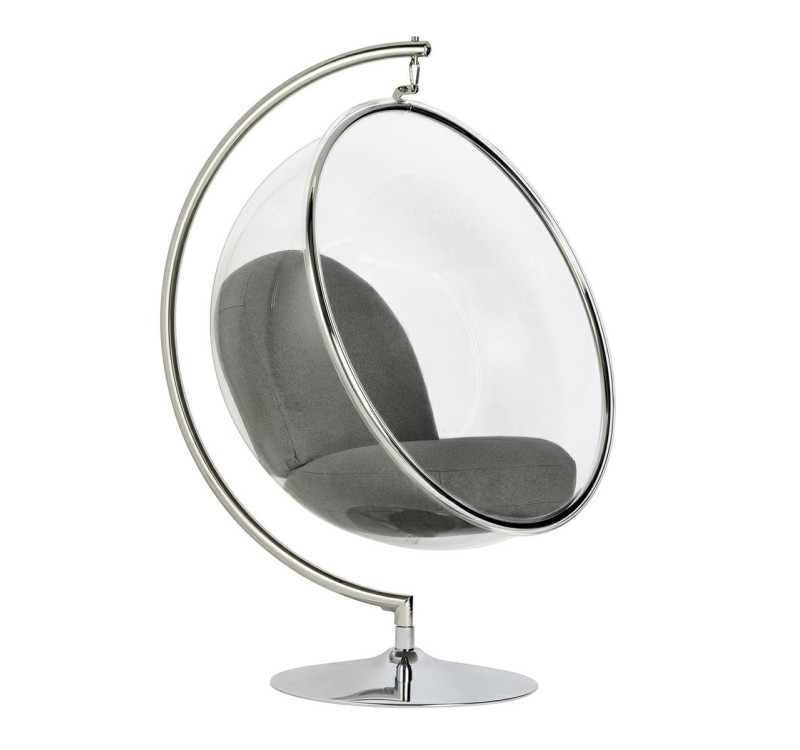 Fotel BUBBLE STAND poduszka szara - podstawa chrom, korpus akryl, poduszka wełna