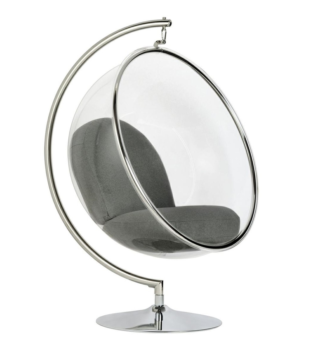 Fotel BUBBLE STAND poduszka szara - podstawa chrom, korpus akryl, poduszka wełna
