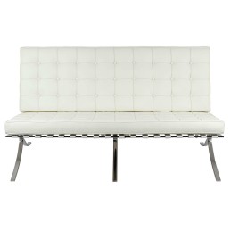 Sofa BARCELON trzyosobowa biała - włoska skóra naturalna, chrom