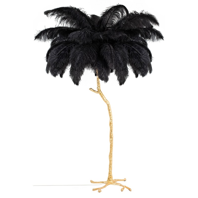 MOOSEE lampa podłogowa TIFFANY 175        czarna mosiądz / naturalne pióra