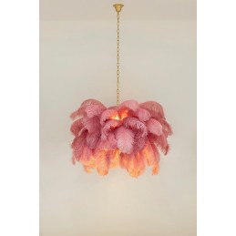 MOOSEE lampa wisząca TIFFANY 135 różowa   mosiądz / naturalne pióra