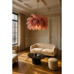 MOOSEE lampa wisząca TIFFANY 135 różowa   mosiądz / naturalne pióra