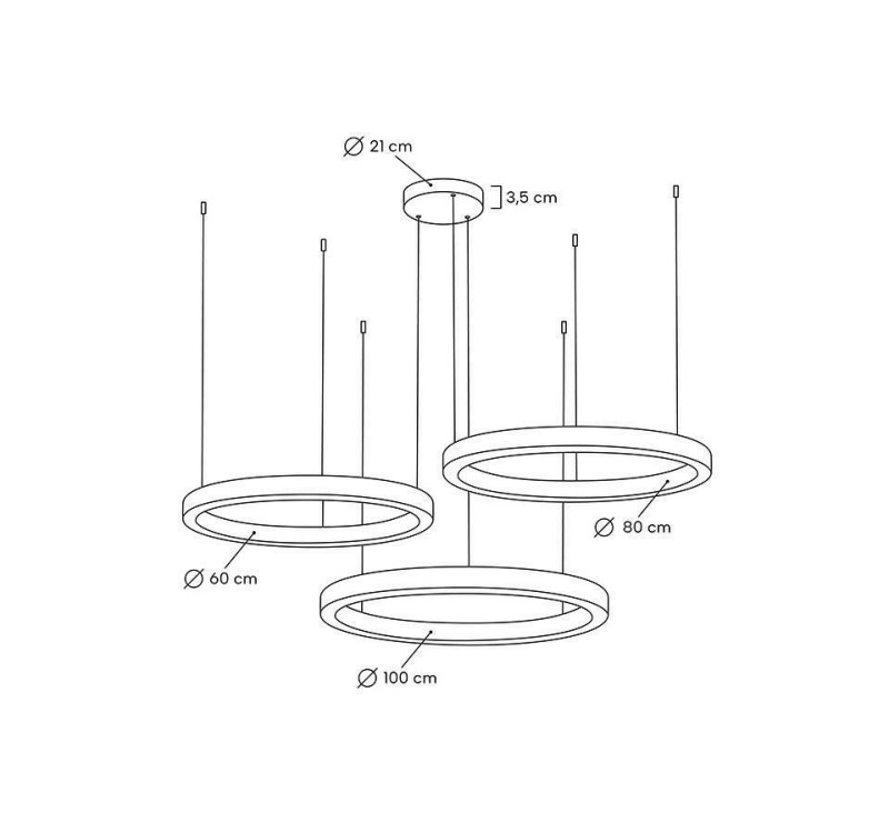 MOOSEE lampa wisząca RING 60 + 80 + 100   złota na jednej podsufitce