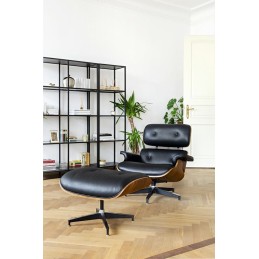 Fotel LOUNGE HM czarny / orzech  z podnóżkiem