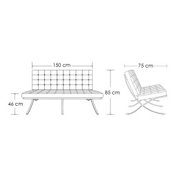 Sofa dwuosobowa BARCELON czarna - włoska skóra naturalna, stal