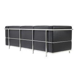 Sofa trzyosobowa SOFT LC2 czarna - włoska skóra naturalna, metal