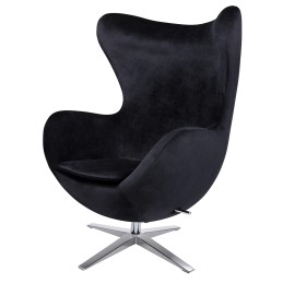 Fotel EGG SZEROKI VELVET czarny.50 - welur, podstawa stal