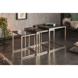 INVICTA zestaw stolików NEW ELEMENTS czarny - MDF, podstawa chromowana