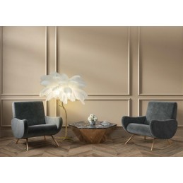 MOOSEE lampa podłogowa TIFFANY 175 biała  mosiądz / naturalne pióra