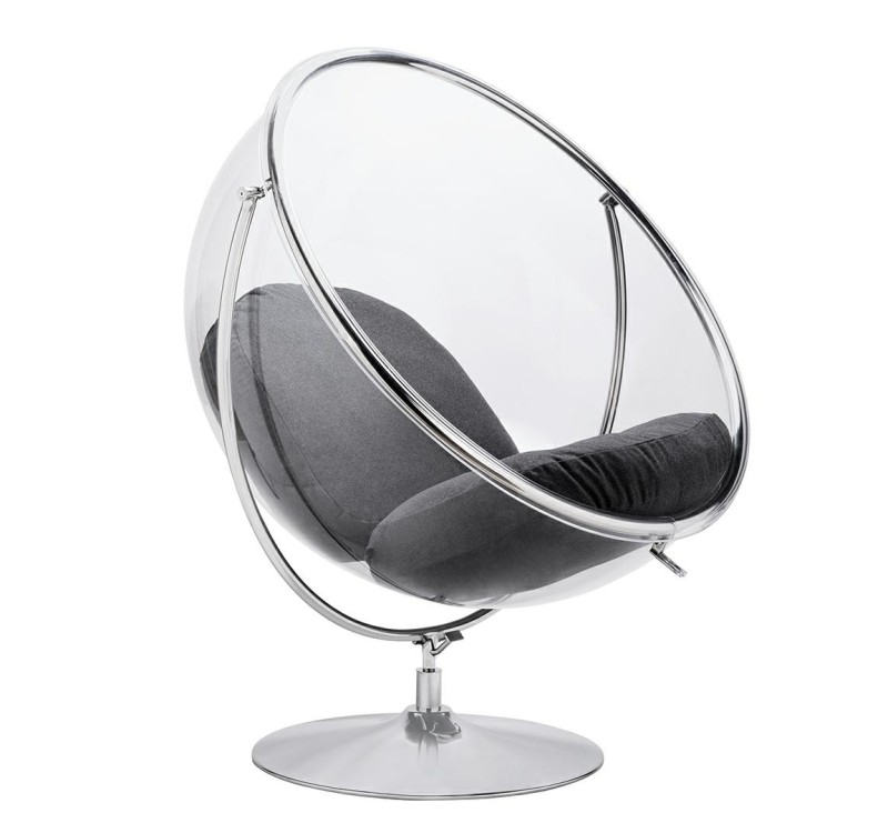 Fotel BUBBLE STAND 2 poduszka szara - akryl, chrom, wełna